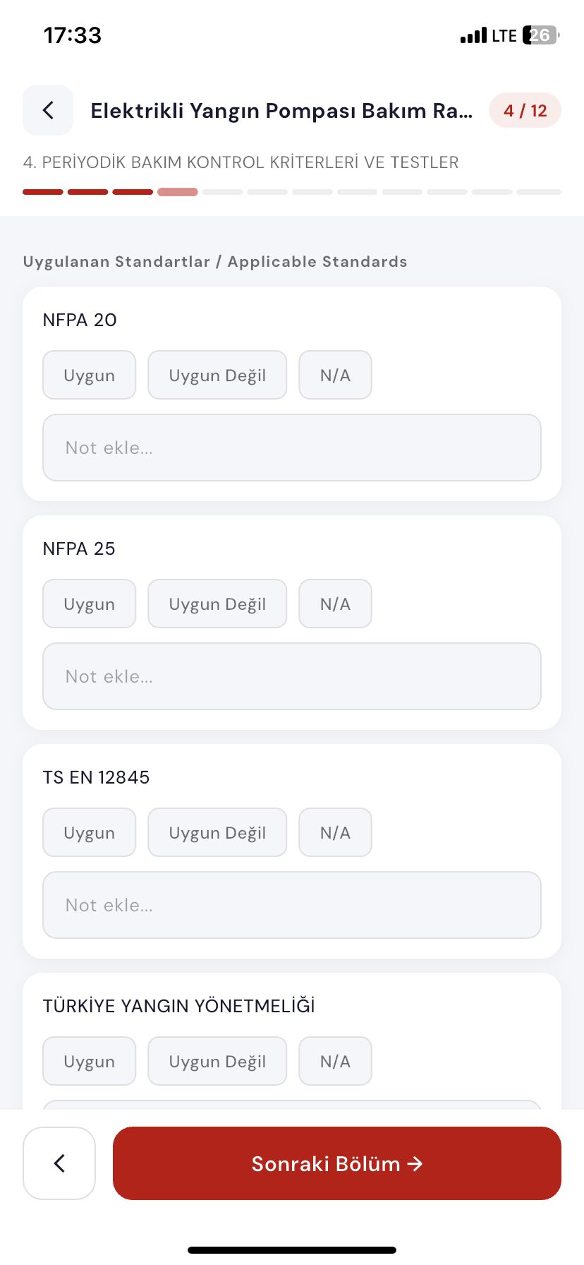 Pressto uygulamasında sahada doldurulan denetim formu ekranı